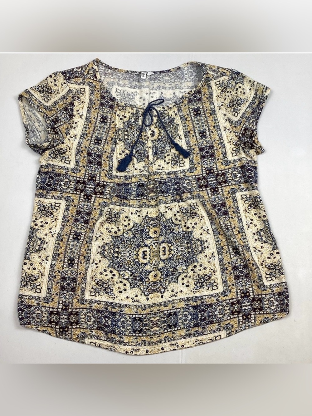 Sonoma Short Sleeve Boho Peasant Tassel Blouse